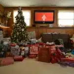 Presents under the tree on Christmas morning