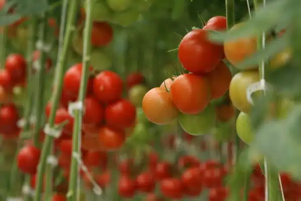 Greenhouse tomatoes at recycling plant in Ankara