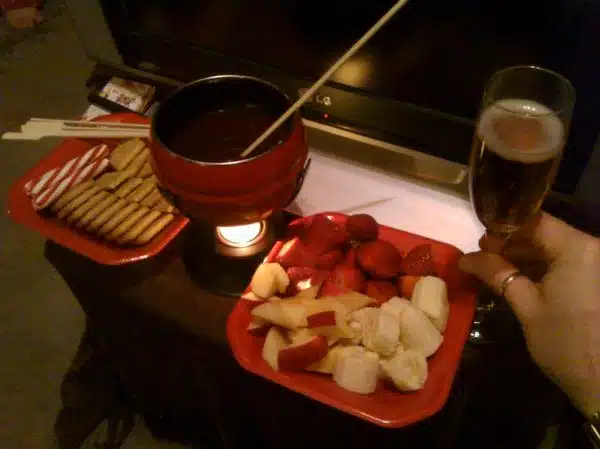 Chocolate fondue Christmas slumber party night :)