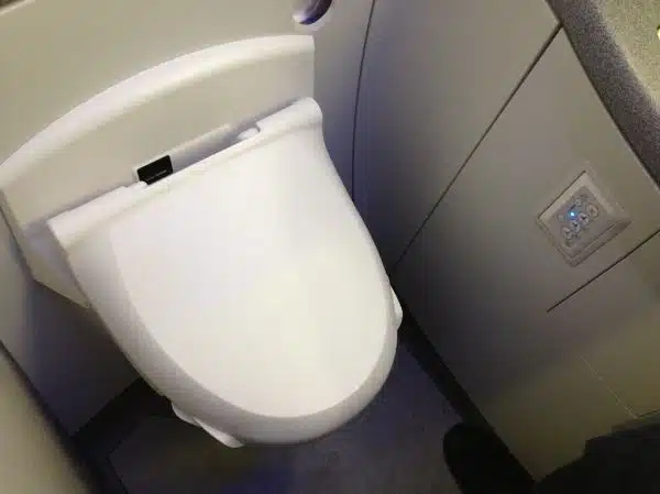Even on the airplane, a bidet toilet seat