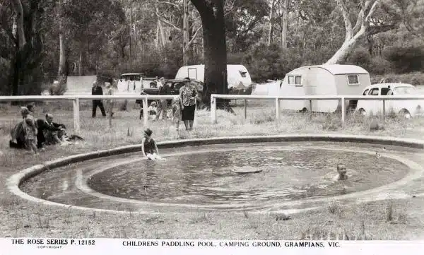 Children's paddling pool, camping grounds, Grampians, Victoria - 1940s