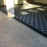 Garage with Tile Flooring & Black Diamond Plate Transition Strip