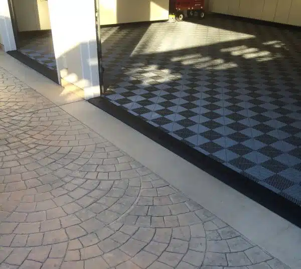 Garage with Tile Flooring & Black Diamond Plate Transition Strip