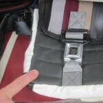 Recycled leather, vinyl purses with car seat belt buckles