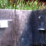 Polished concrete walls of the outdoor bathrrom shower, Koh Mak, Thailand