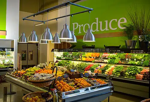 Supermarket Interior Decor | Produce Area | Hanging Trellis | Greenfresh Market