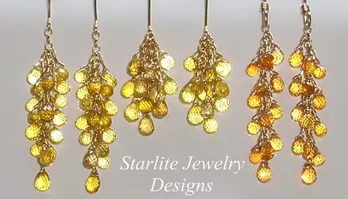 Sapphire Briolette Earrings ~ Solid 18K and 14K Gold Earrings ~ Starlite Jewelry Designs ~ Canary Yellow Sapphire Briolette Earrings