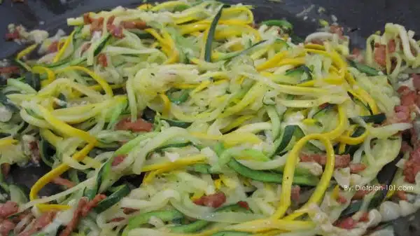 Stir-Fried Zucchini Noodle with Bacon and Parmesan