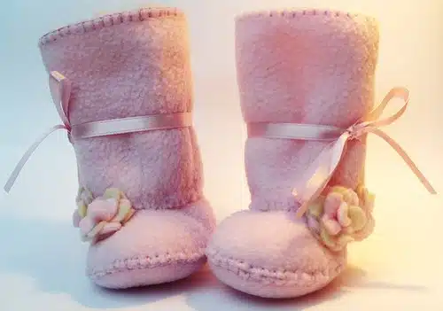 Oh So Sweet- Light Pink Ugg Baby Boots made of Fleece with Faux Sheepskin