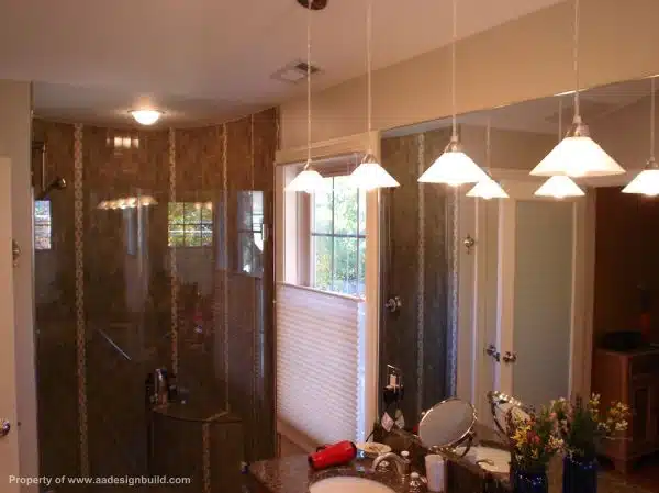 www.aadesignbuild.com, Master Bathroom Custom Design and Remodeling, Semi Circular Shower, Frameless Glass Door, Lighting, Aging in Place
