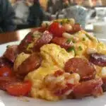 Scrambled Eggs with Chorizo, Cannelini Beans, Cherry Tomatoes - The Maling Room
